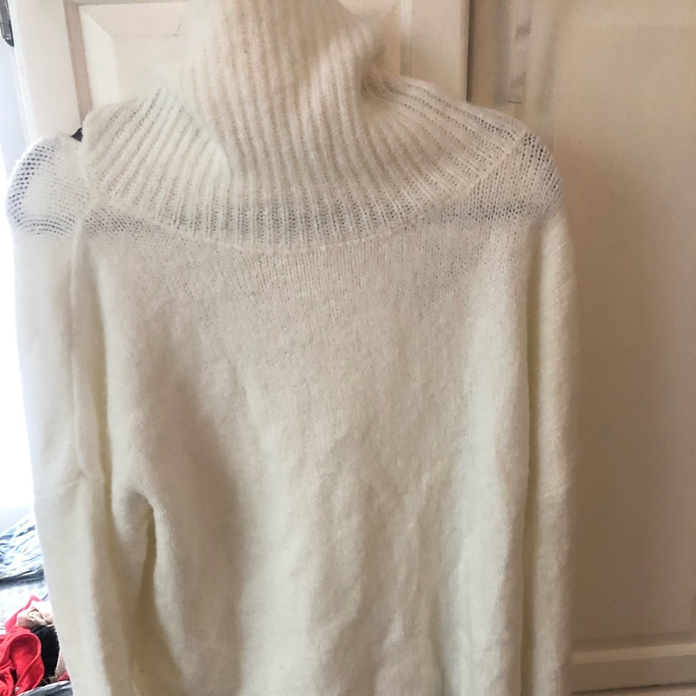Olivaceous, White Turtleneck Sweater with an Open Back